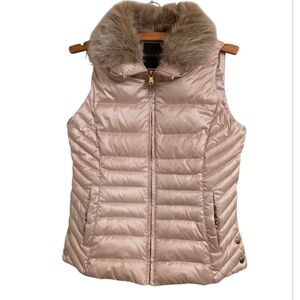 Talbots Metallic Down Puffer Vest With Detachable Faux Fur Collar Women's Size S